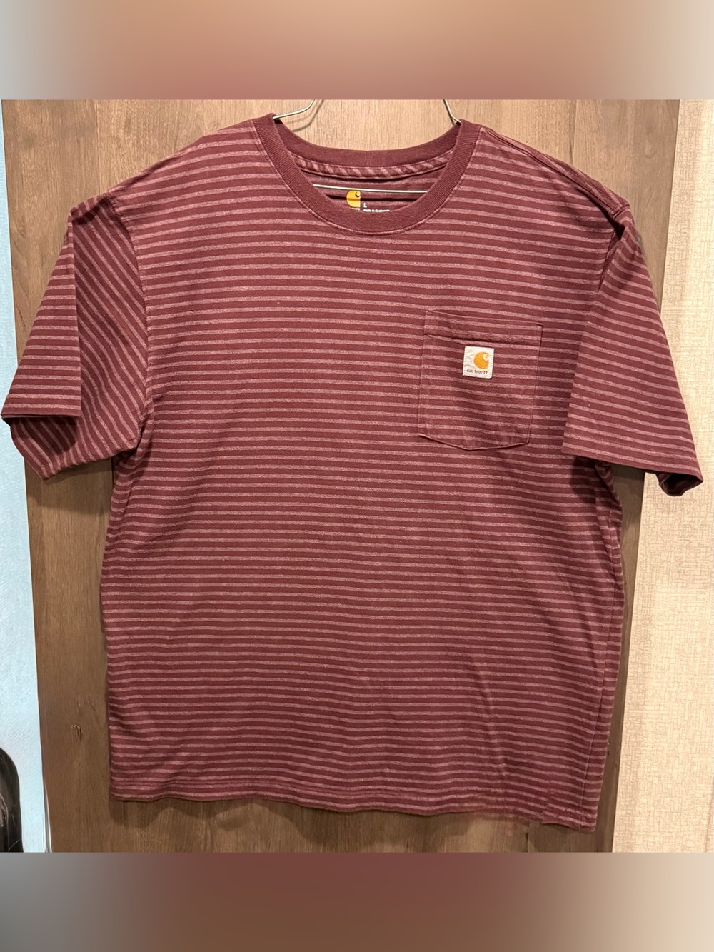 Carhartt Men’s Burgundy Striped Short-Sleeve Pocket Tee Original Fit